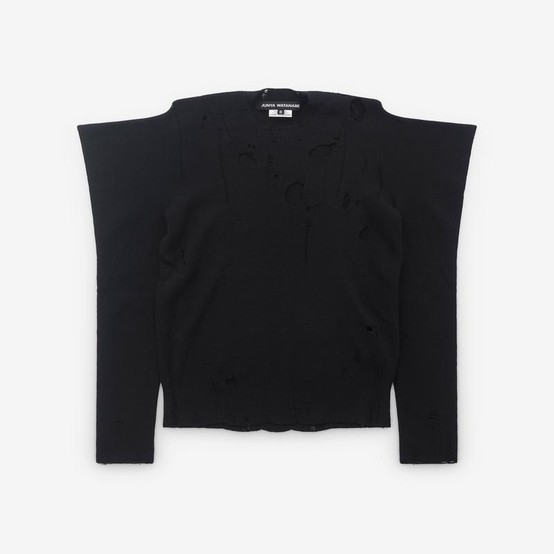 Junya Watanabe - Womens Distressed Long Sleeve Knit Sweater - (Black)