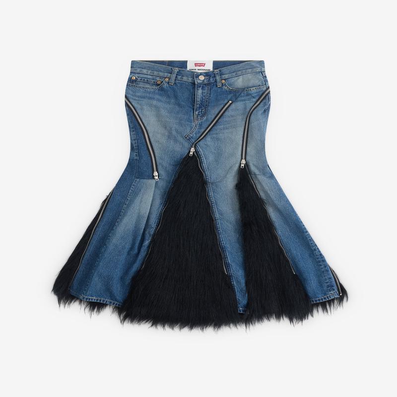 Junya Watanabe - Womens Levi's Faux Fur Panelled Skirt - (Indigo/Black)