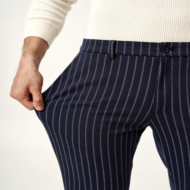 Navy Blue Pinstripe Power-Stretch Pants