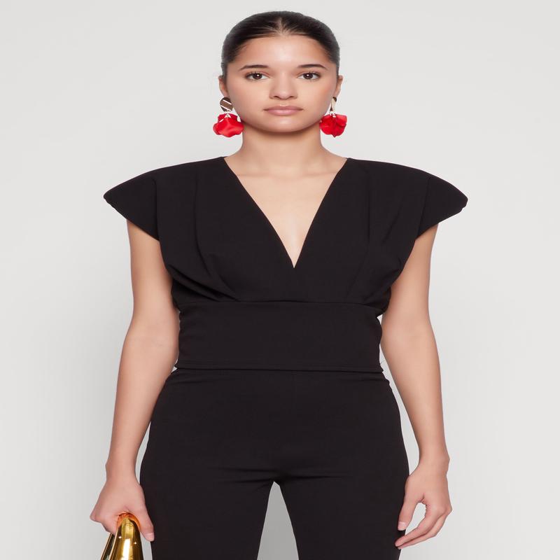 Padded Shoulder V Neck Top