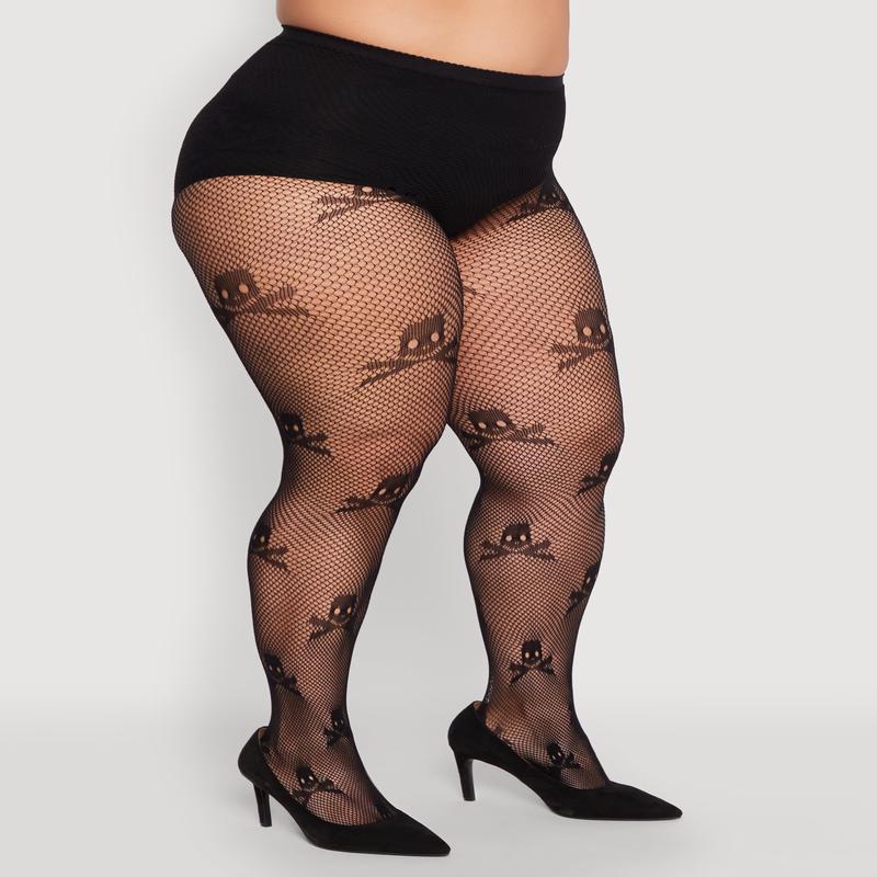 Plus Size High Waisted Patterned Fishnet Tights