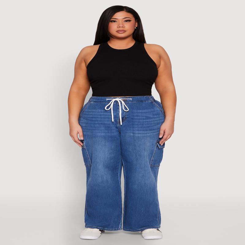 Plus Size WAX Denim Drawstring Cargo Jeans