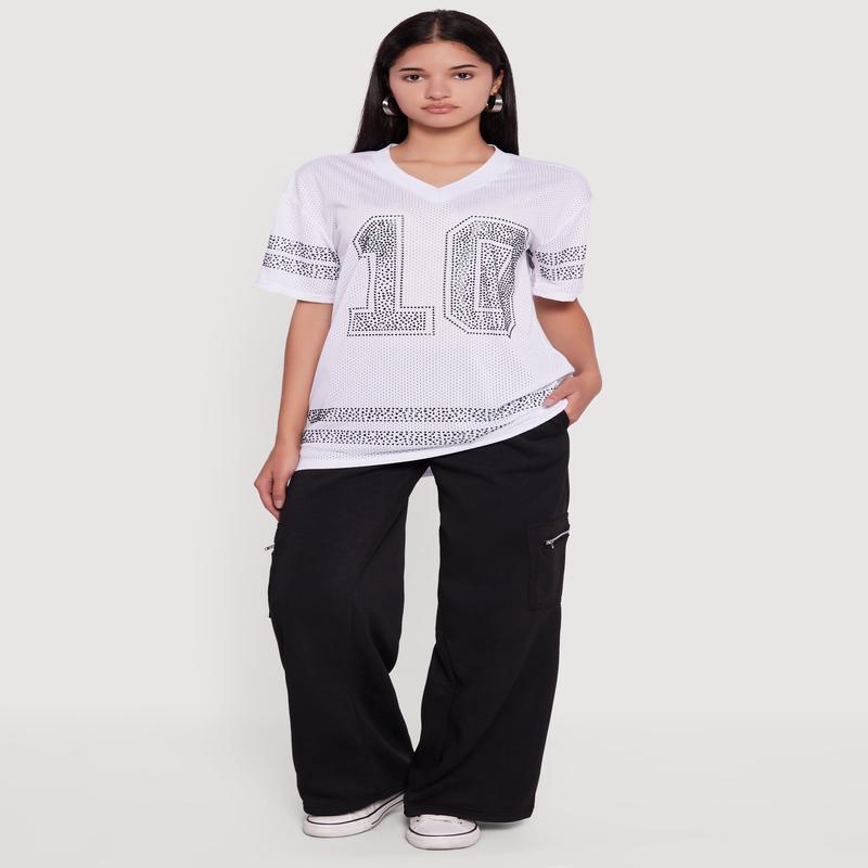 Rhinestone Graphic Football Jersey