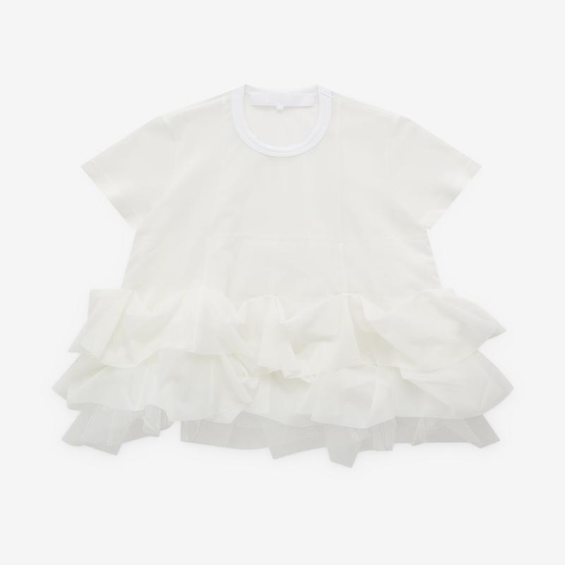 Tao - Womens Short Sleeve Tulle Peplum Top - (White)