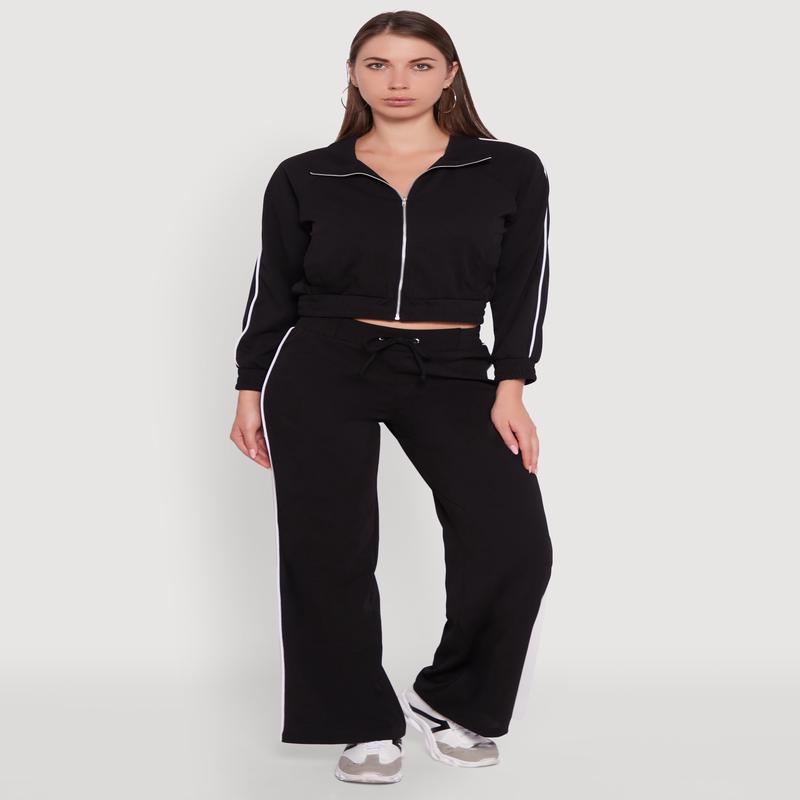 Wide Leg Crepe Knit Casual Pants