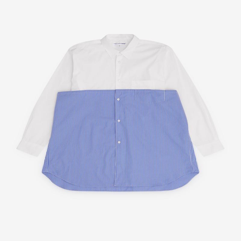 CDG Shirt - Mens Gingham Panel Shirt - (White/Blue)
