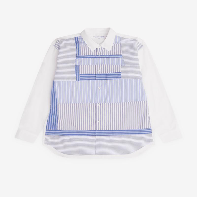 CDG Shirt - Mens Stripe Patchwork Shirt - (Blue/White)