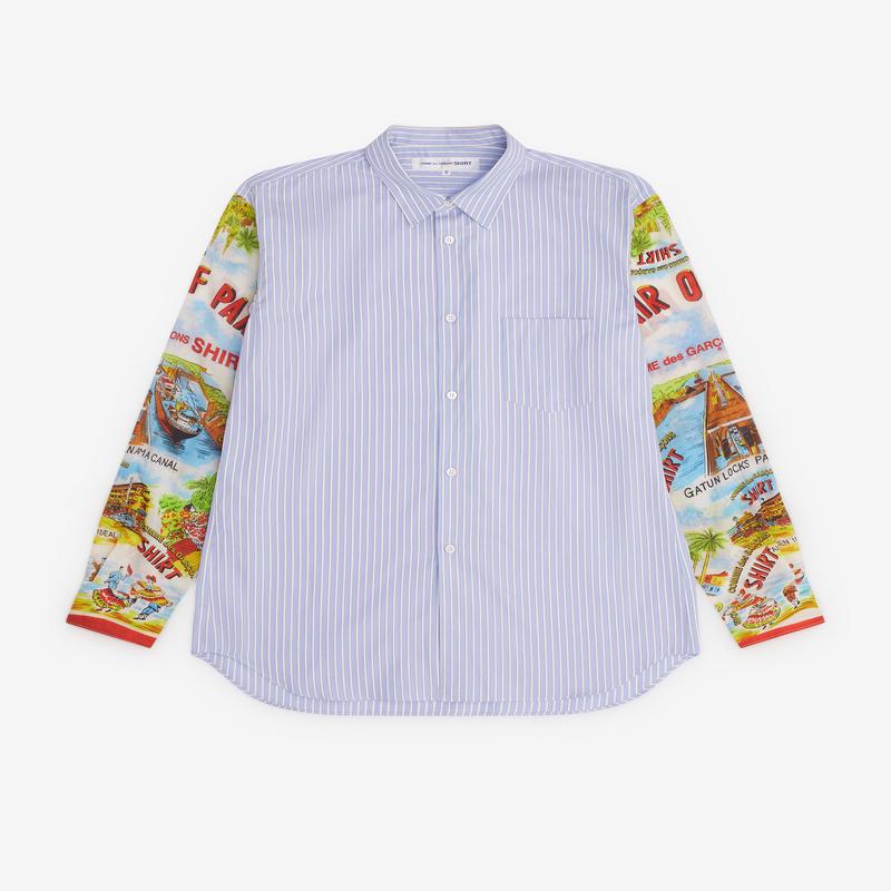 CDG Shirt - Mens Striped Holiday Sleeve Shirt - (Blue)