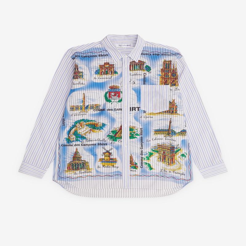 CDG Shirt - Mens Striped Landmark Shirt - (Blue)