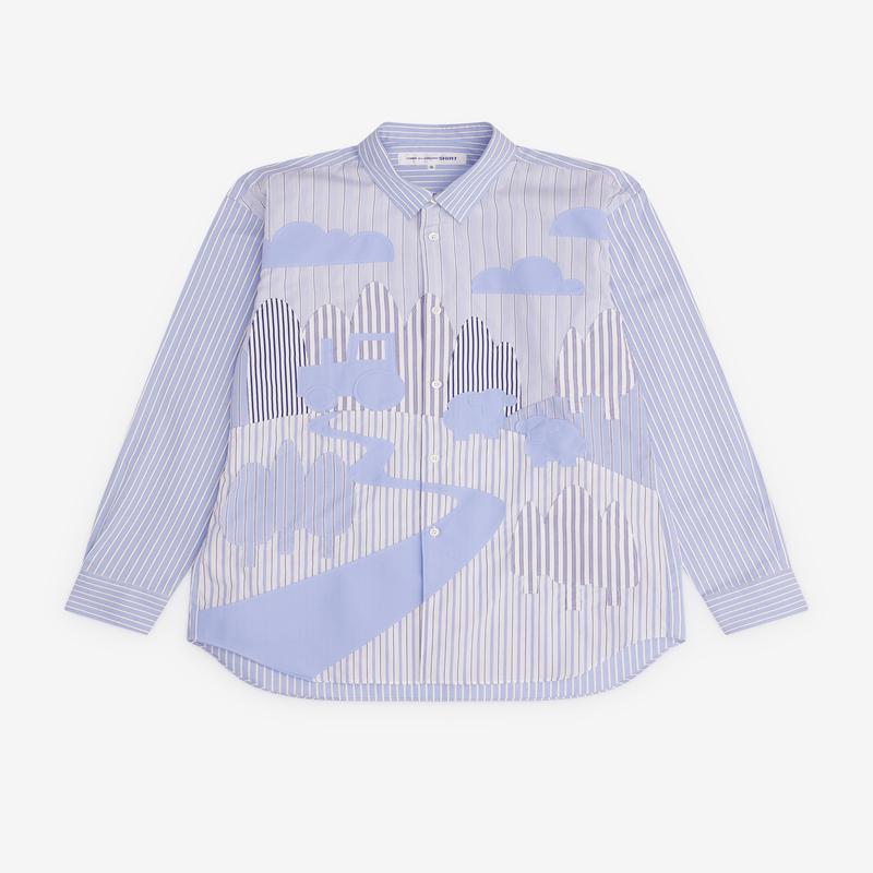CDG Shirt - Mens Striped Landscape Shirt - (Blue)