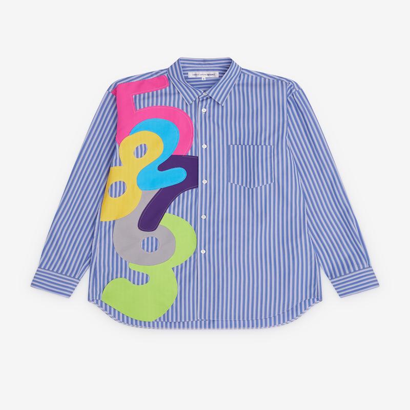 CDG Shirt - Mens Striped Numbers  Shirt - (Blue)