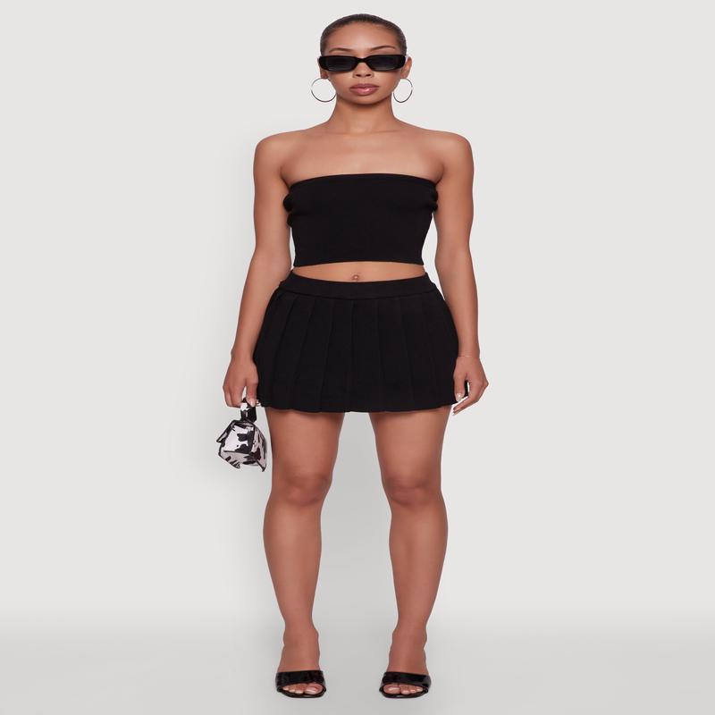 Daisy Rib Knit Pleated Skort