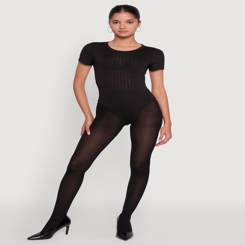 Daisy Rib Knit Short Sleeve Crew Neck Bodysuit