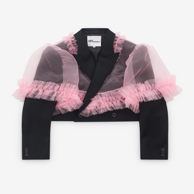 Noir Kei Ninomiya - Womens Tulle Overlay Cropped Blazer - (Pink/Black)