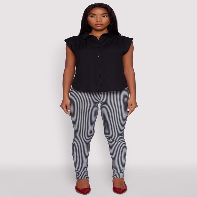 Ruched Sleeve Button Front Shirt