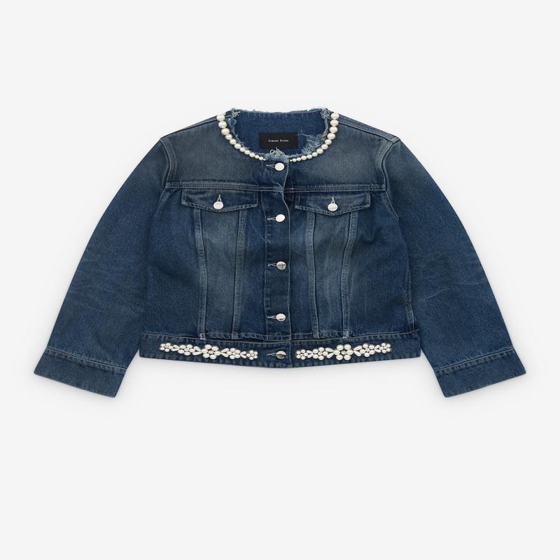 Simone Rocha - Womens Turbo Embellished Fitted Waist Tail Jacket - (Blue/Pearl)