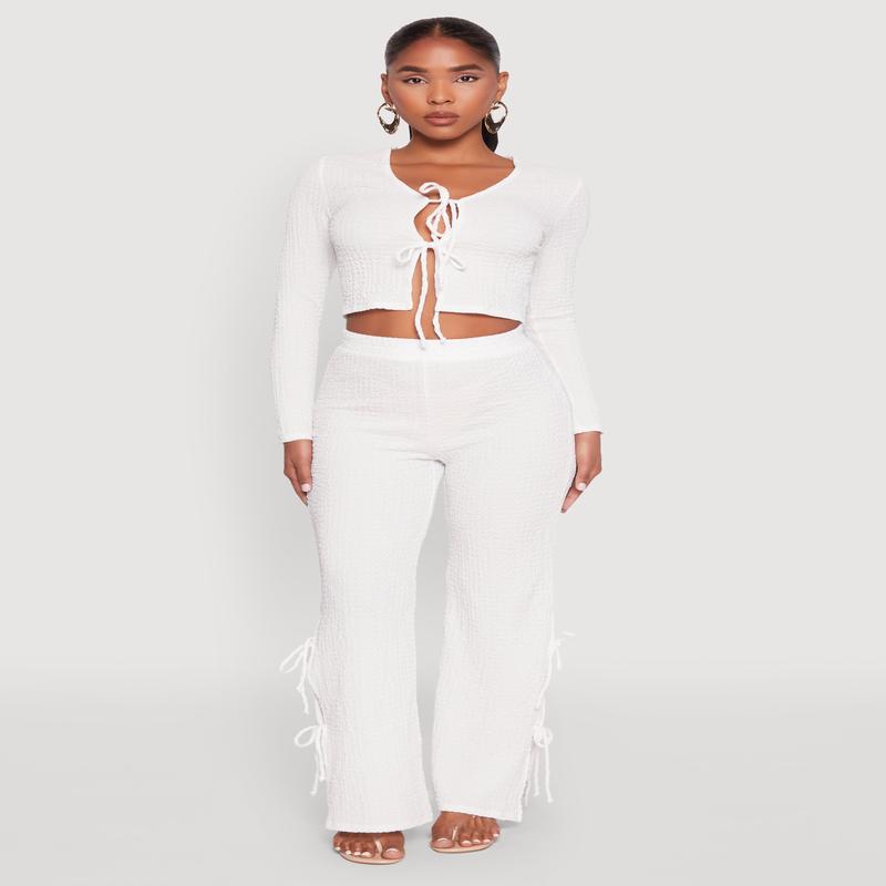 Textured Knit Double Side Tie Slit Pants