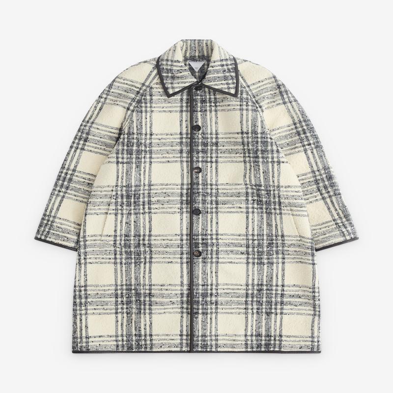 Bottega Veneta - Mens Wool Boucle Coat - (Cream/Charcoal)