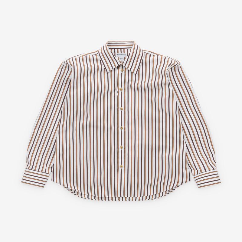 Bottega Veneta - Womens Striped Cotton Poplin Shirt - (Chalk/Toffee/Brown)
