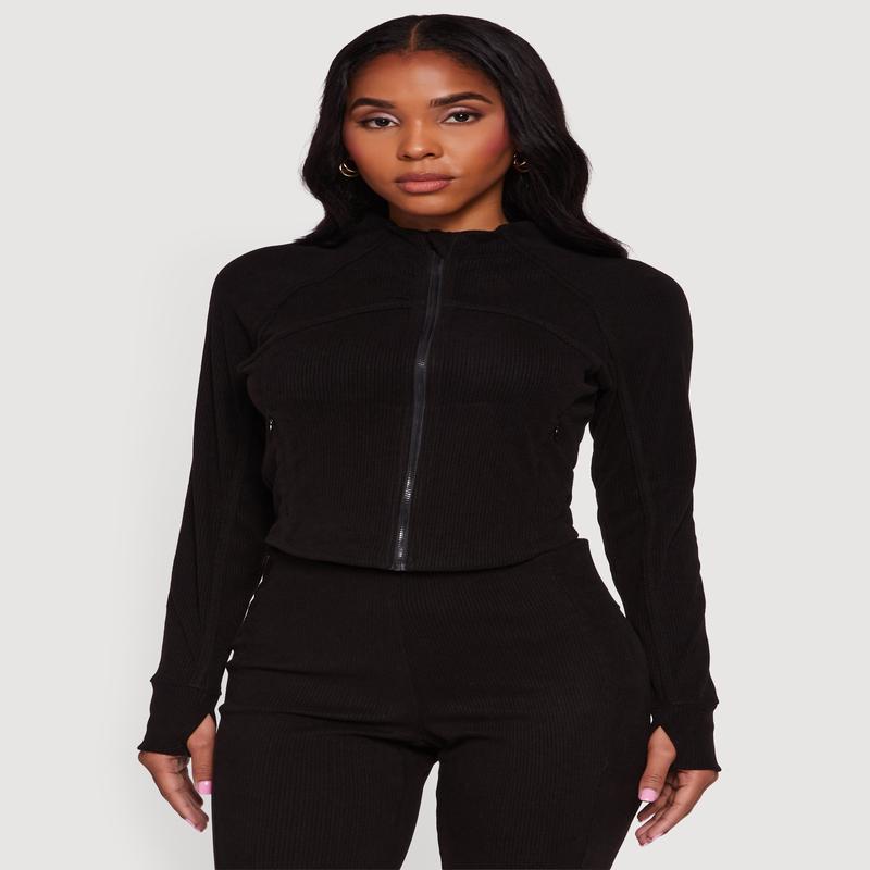 Brushed Knit Mock Neck Zip Front Sweatshirt