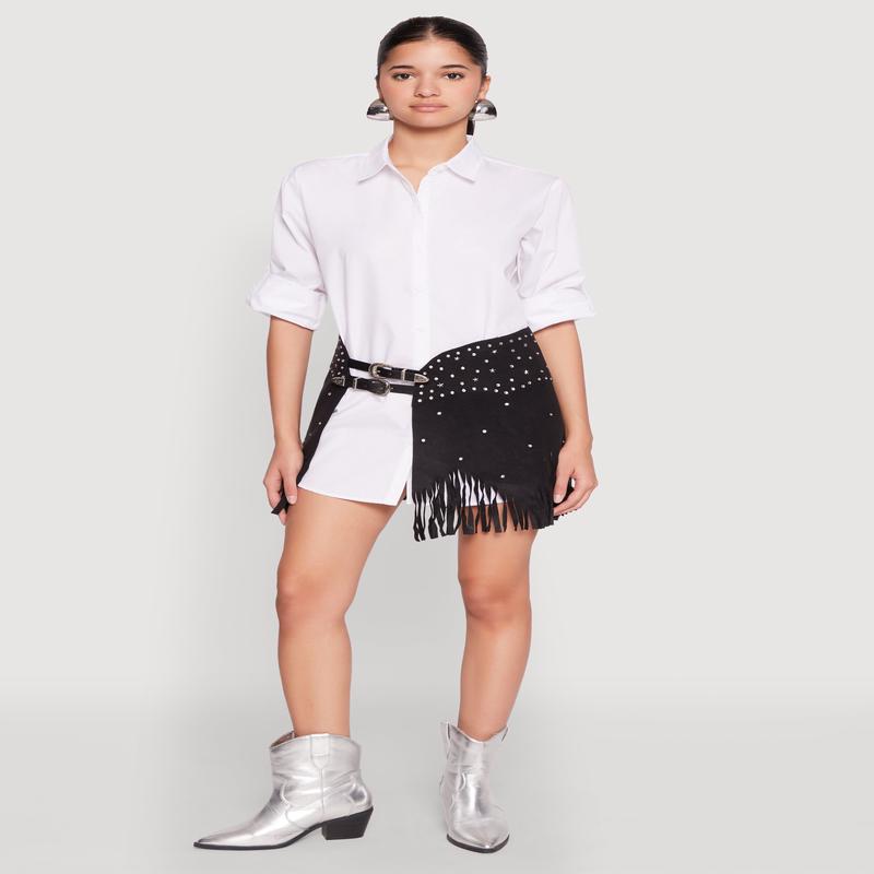 Fringe Buckle Front Skirt