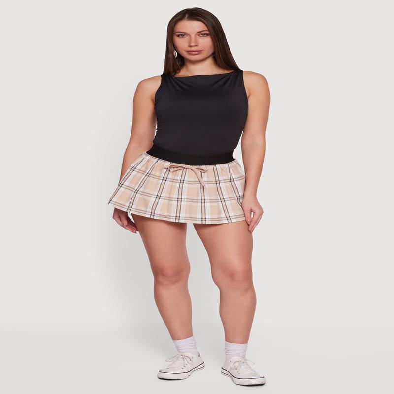 High Waisted Plaid Pleated Mini Skirt