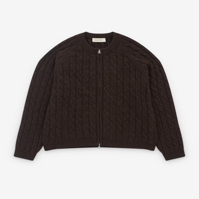 Mfpen - Mens Editor Zip Sweater - (Brown Cable Knit)
