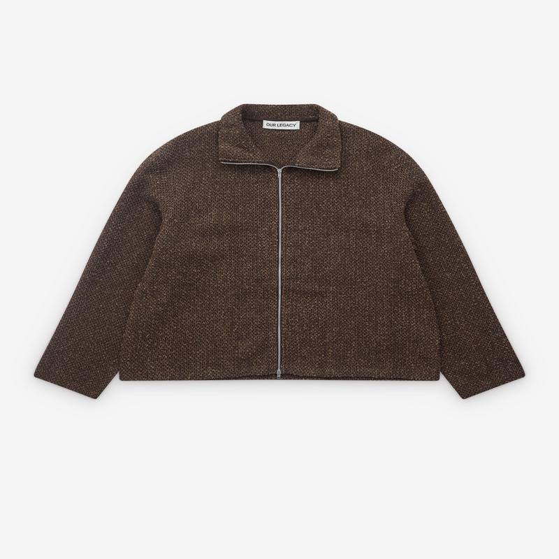 Our Legacy - Mens Shrunken Fullzip Polo - (Brown Sparse Buckle Weave)