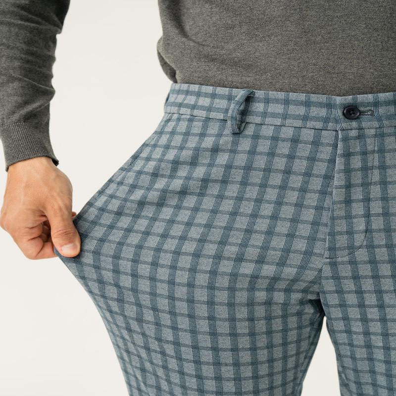 Ripple Blue Checks Slim Fit Power Stretch Pants