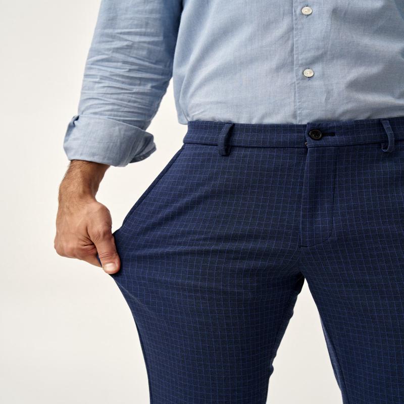 Udaipur Blue Checks Slim Fit Power Stretch Pants