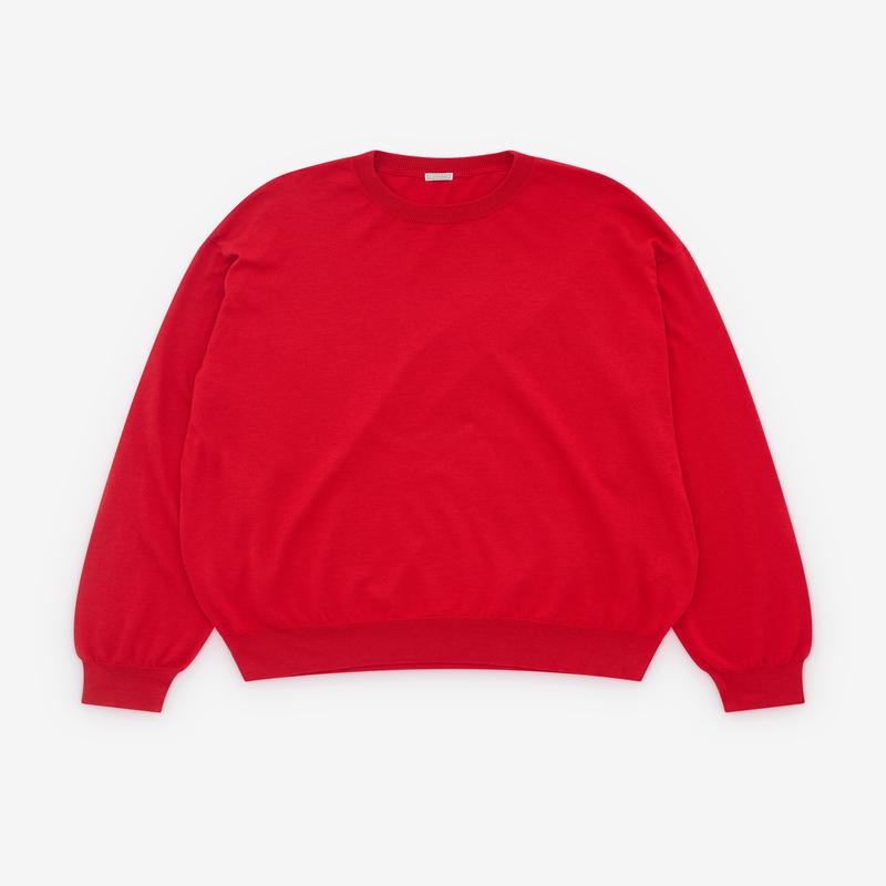 A.Presse - Mens Wool Cotton High Gauge Crew Neck - (Red)