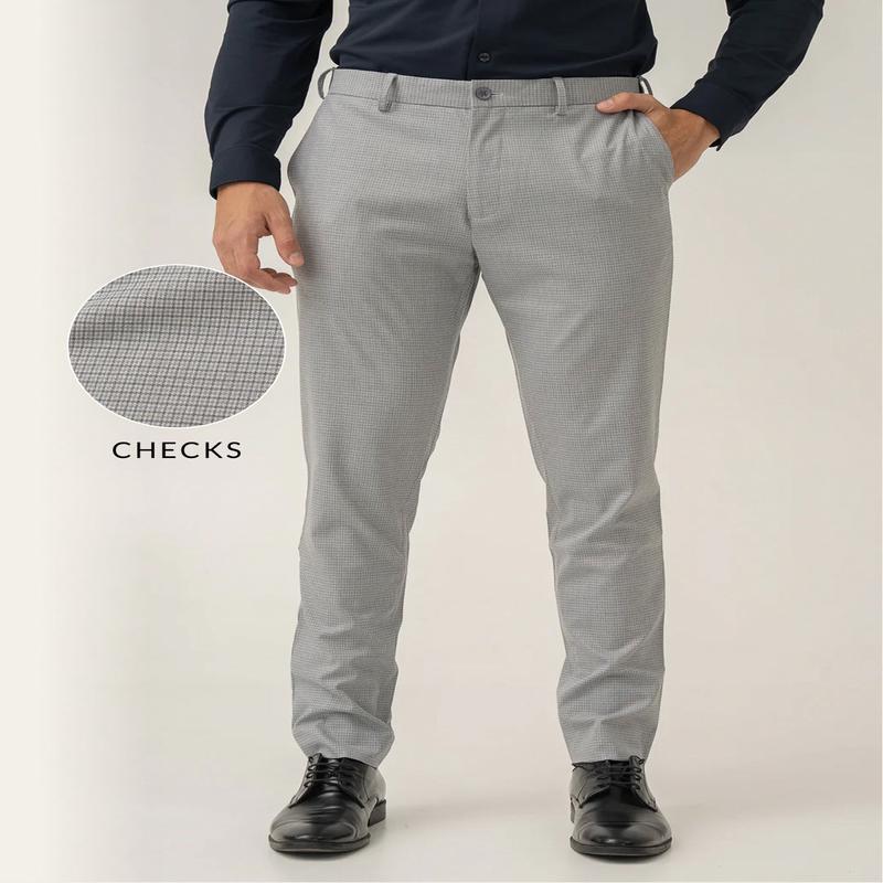 Armour Grey Micro Checks Slim Fit Stretch Formal Pant