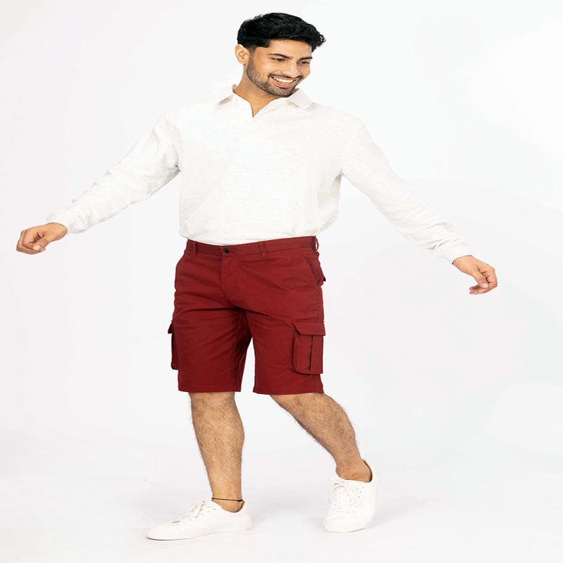 Cherry Red Stretch Cargo Shorts