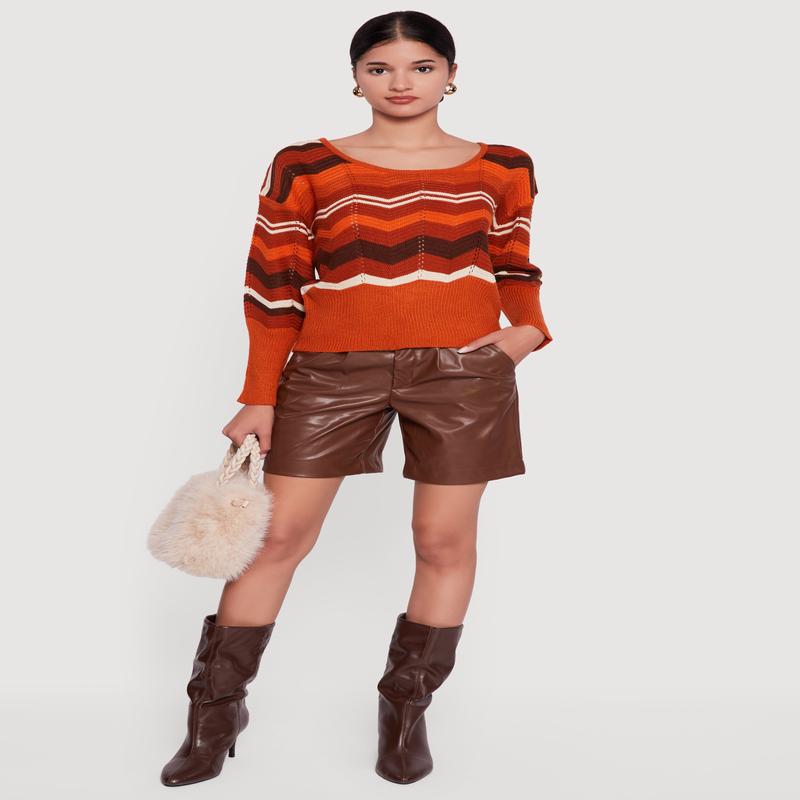 Chevron Pointelle Knit Caged Back Sweater