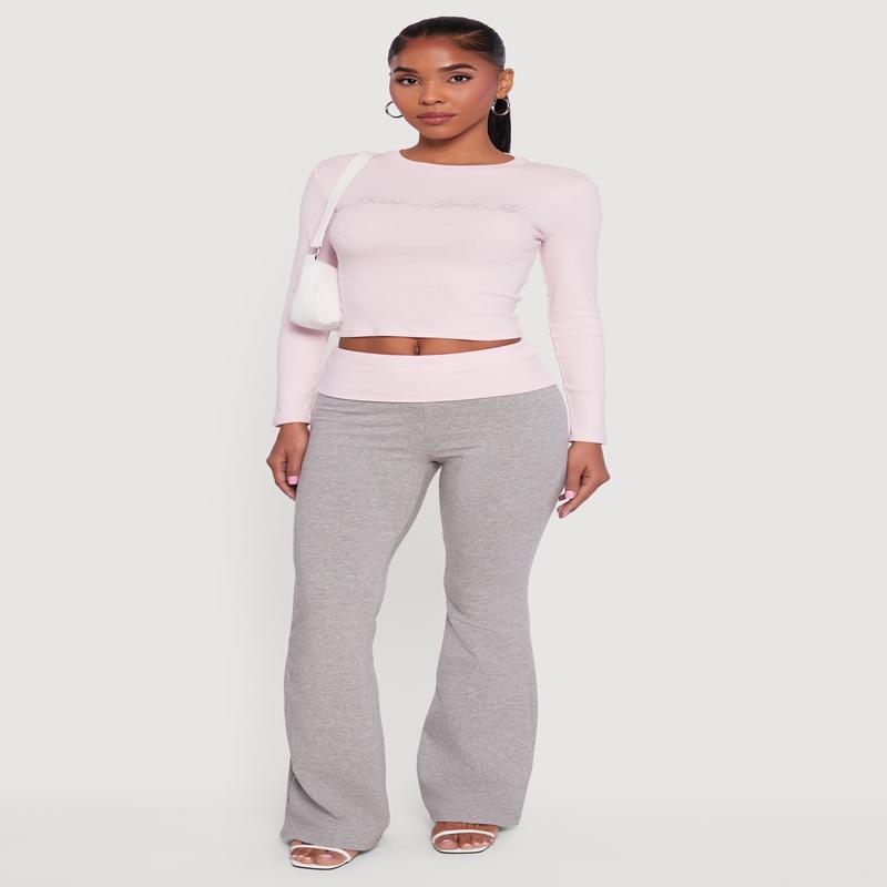 Contrast Fold Over Waistband Flared Pants