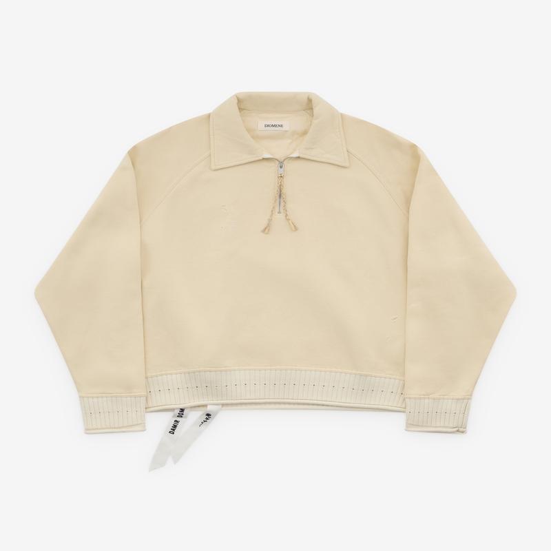 Diomene - Mens Distressed Half-Zip Polo - (Cream)