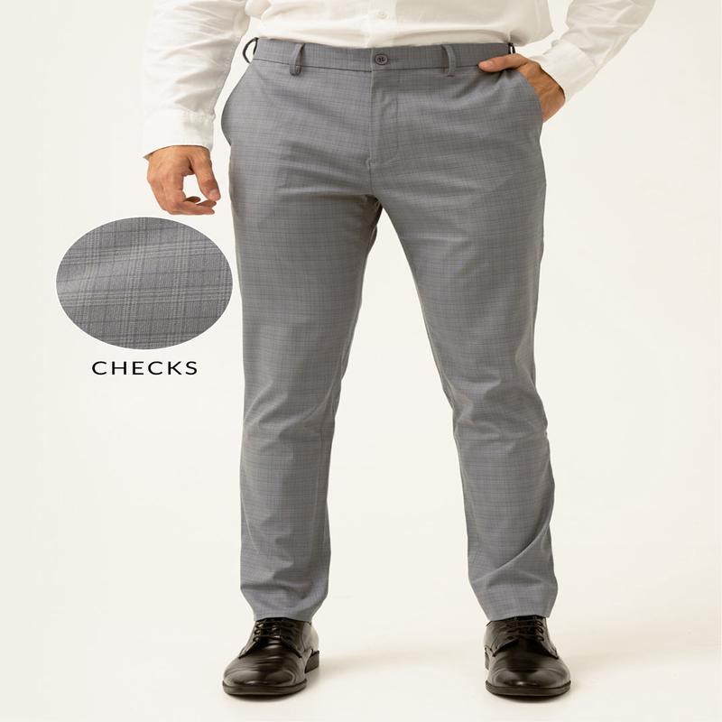 Dolphin Grey Checks Slim Fit Stretch Formal Pant