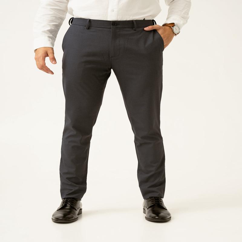 Gunmetal Grey Micro Checks Slim Fit Stretch Formal Pant