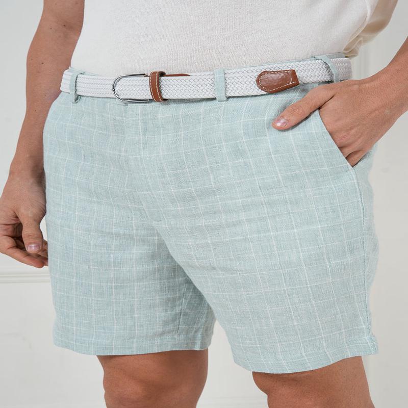 Pista Green Checks 100% Linen Chino Shorts
