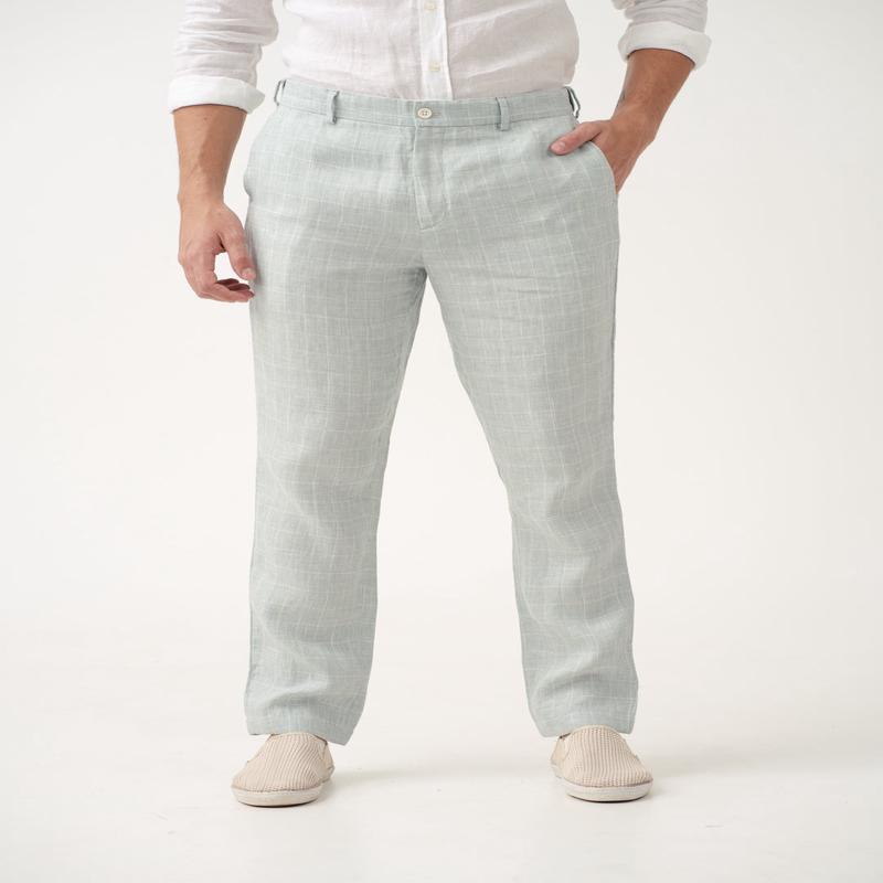 Pista Green Checks 100% Linen Pants