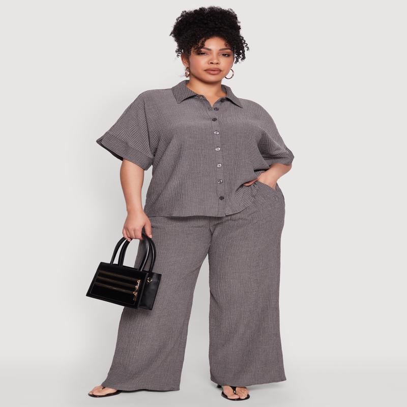 Plus Size Textured Knit Wide Leg Pants