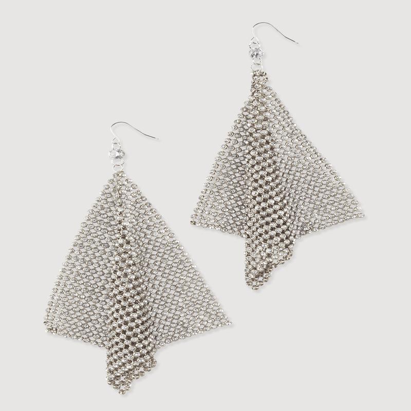 Rhinestone Metallic Triangle Mesh Drop Earrings