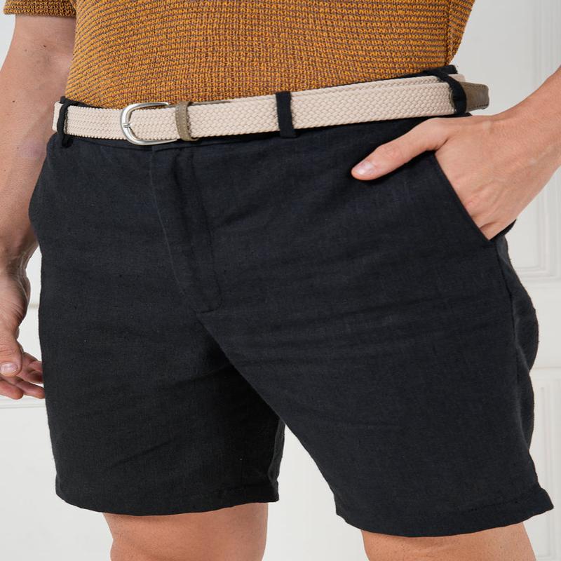 Rich Black 100% Linen Chino Shorts