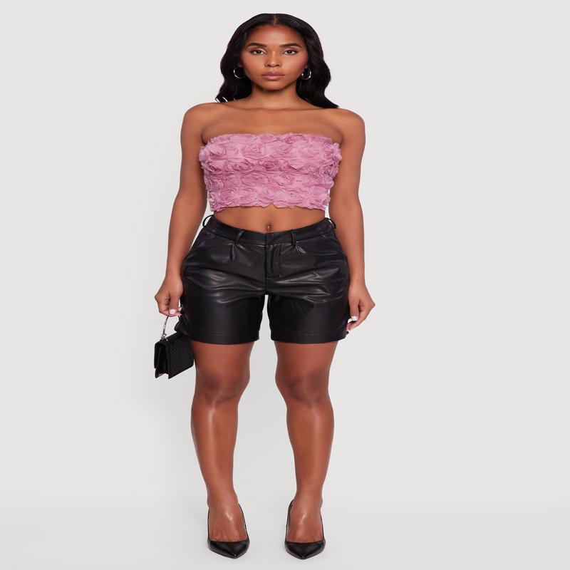Solid Faux Leather Bermuda Shorts