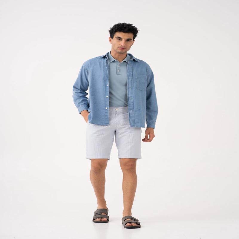 Breeze Blue Stripes Seersucker Chino Shorts