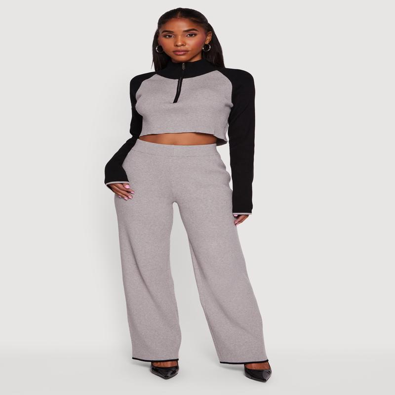 Contrast Trim Straight Leg Pants