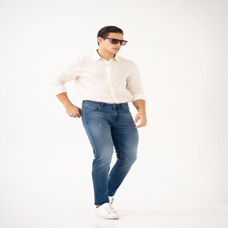 Glacier Blue Damaged Slim Fit Jeans