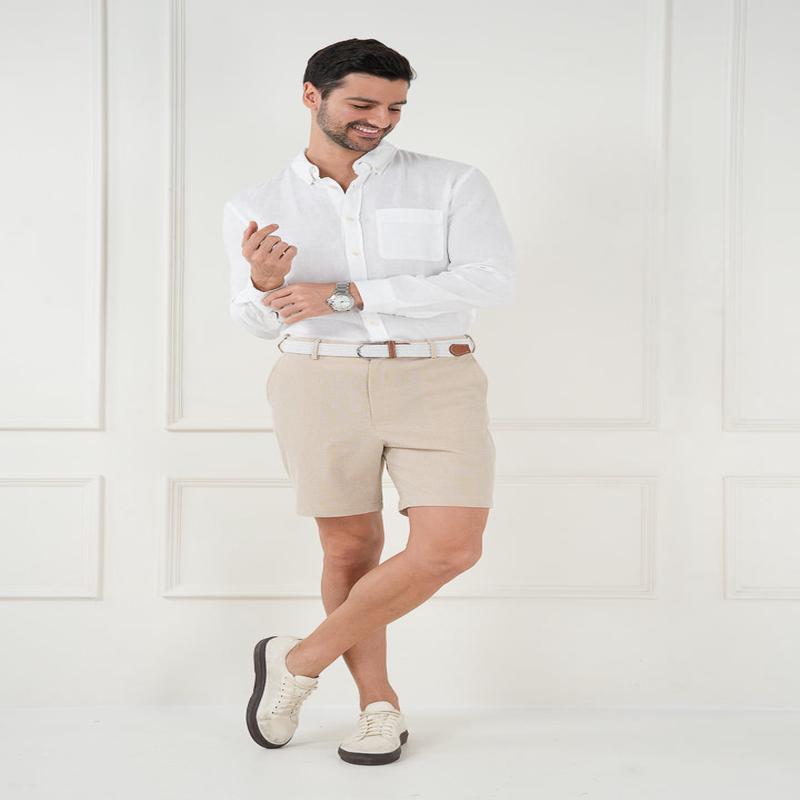 Jaisalmer Khaki Seersucker Checks Chino Shorts