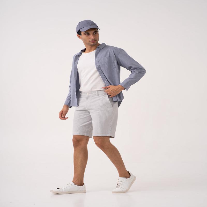 Luna Grey Stripes Seersucker Chino Shorts