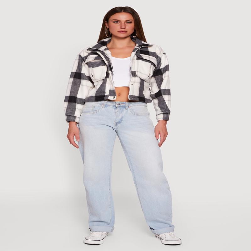 Plaid Sherpa Lined Button Front Shacket